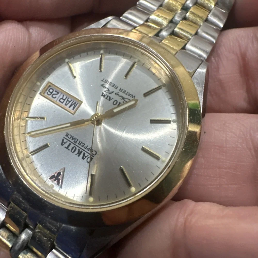 Dakota Copper Back Two Tone Mens Watch‎ 36mm Quartz  Rare For Repair Fit 7.5in